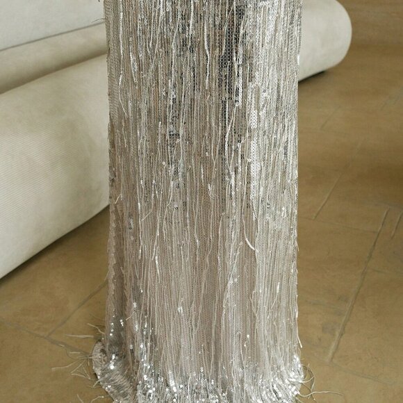 Silver Party Women's Sequin Fringe Mermaid maxi skirt - Picture 5 of 7